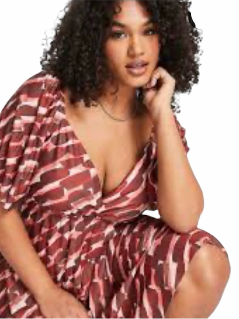 ASOS Curve Plus-Size Red Patterned V-Neck Midi Dress Size 26